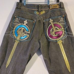 COOGI Australian Blue & Purple Embroidered Jeans